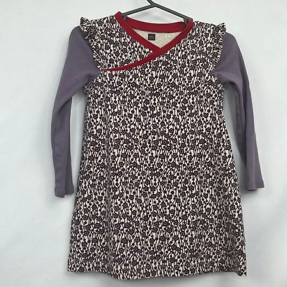 Tea purple and cream knit dress long sleeve E UC size 3